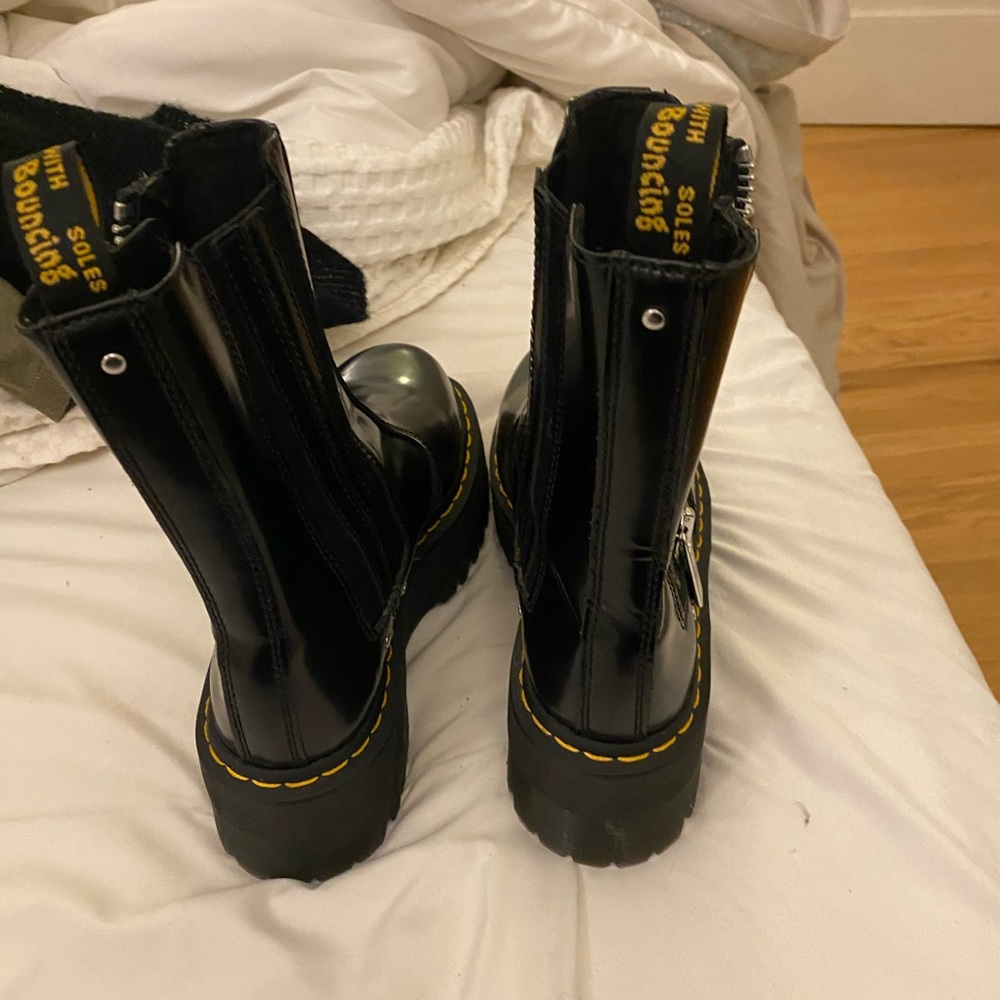 Dr. Martens Black Leather Combat Boots with Yellow Stitching - Picture 4 of 9